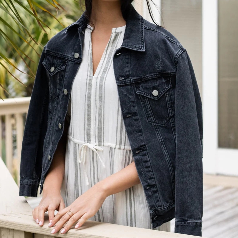 ABLE Merly Denim Jacket Washed Black Distressed